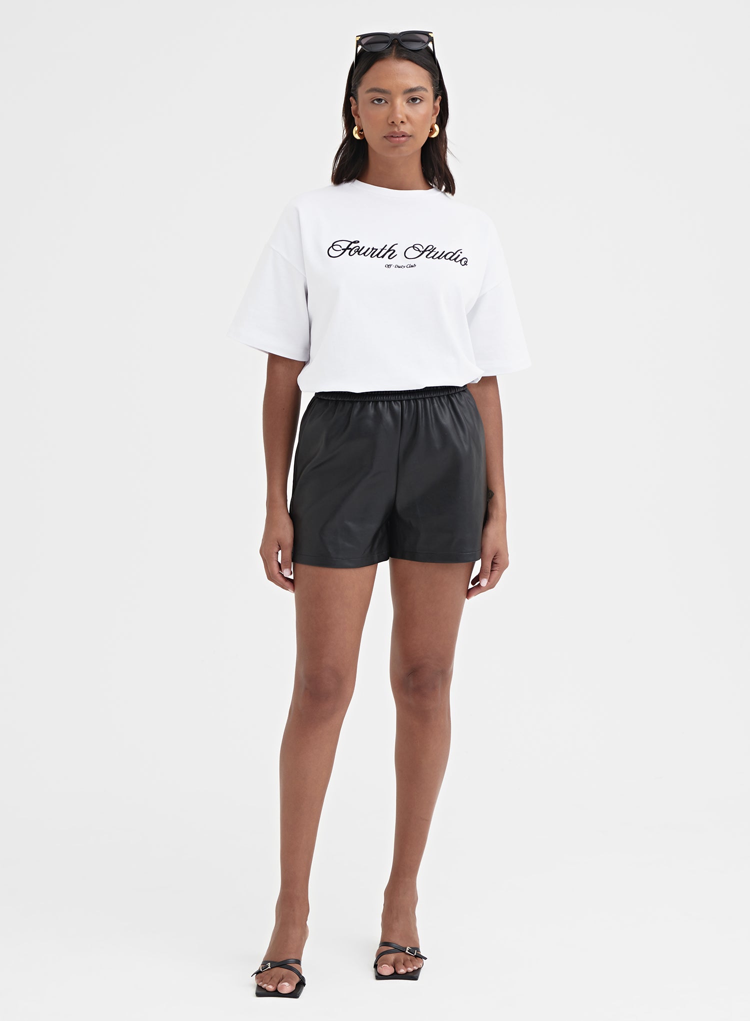 Black Elasticated Faux Leather Short